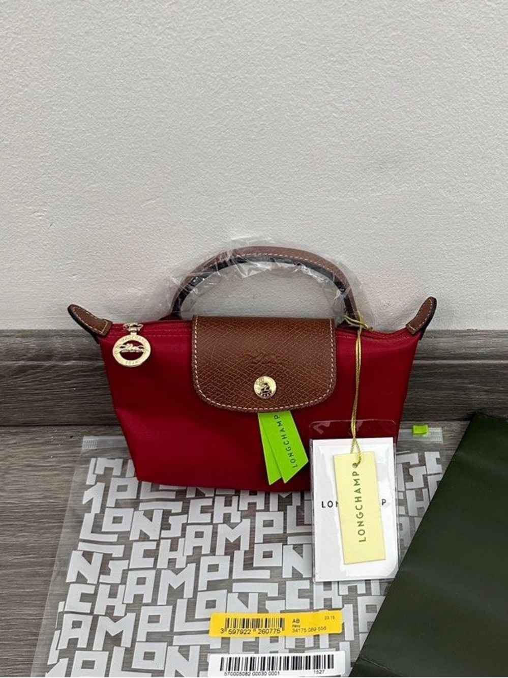 NWT Burgundy Longchamp Le Pliage Mini Handbag Tote Canvas Crossbody Pouch XS